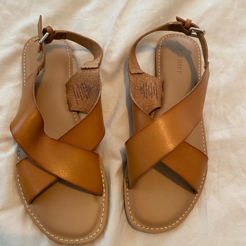 Old Navy Cognac Brown Crossover Sandals